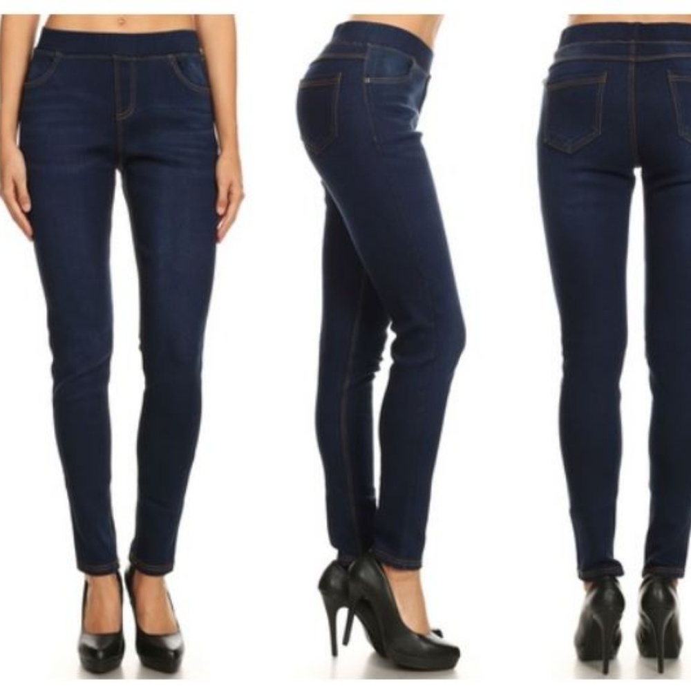 Jvini Women's Skinny Denim Jeggings - Dark Blue -
